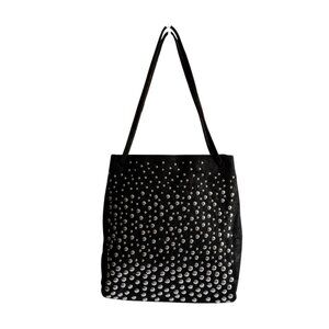 Zara Black Shoulder Bag Studded Design 10"x12"x3" Faux Suede Tote Purse Studs